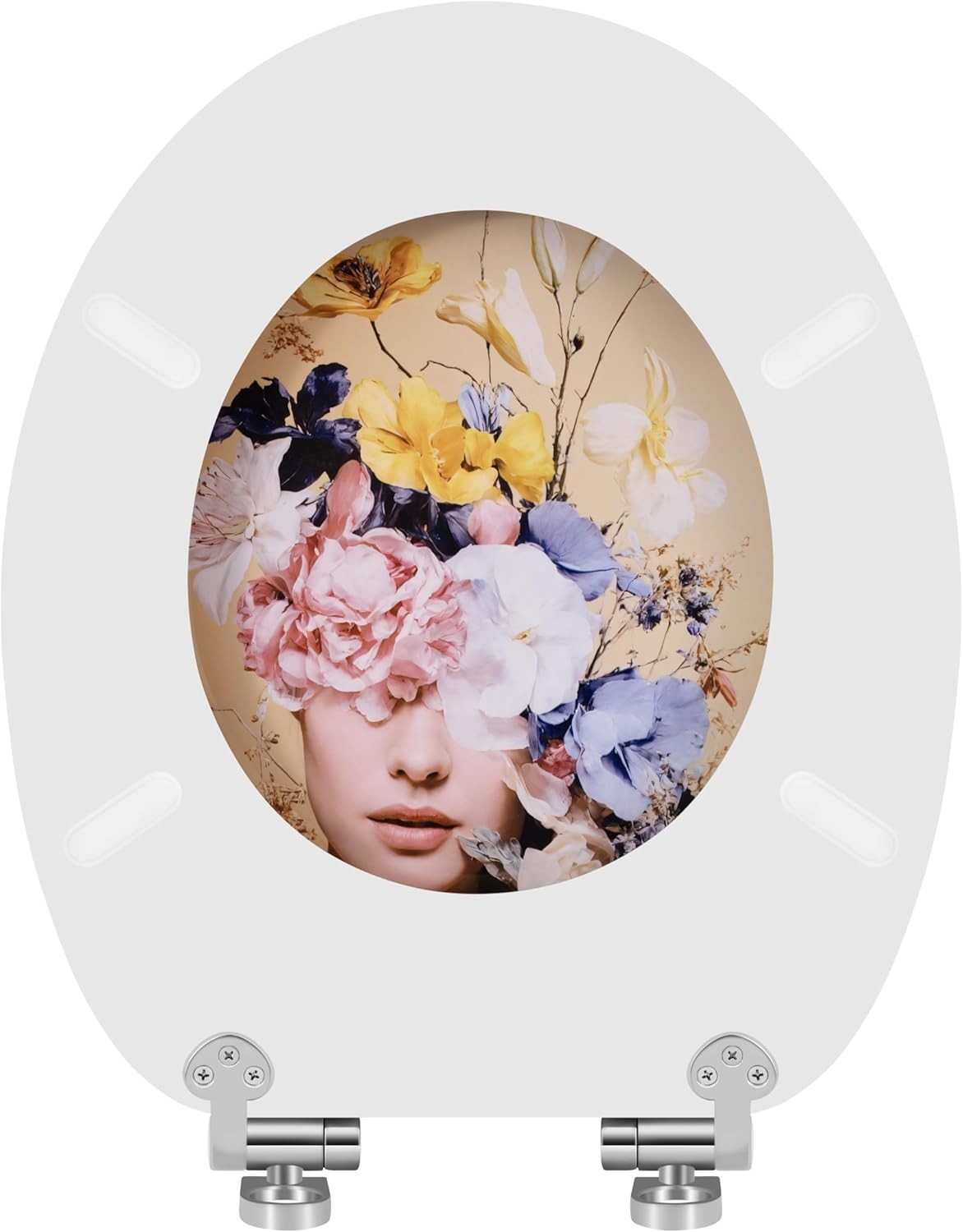 O-Shaped Wooden Toilet Seat Soft Close Quick Release Hinges Flower Goddess