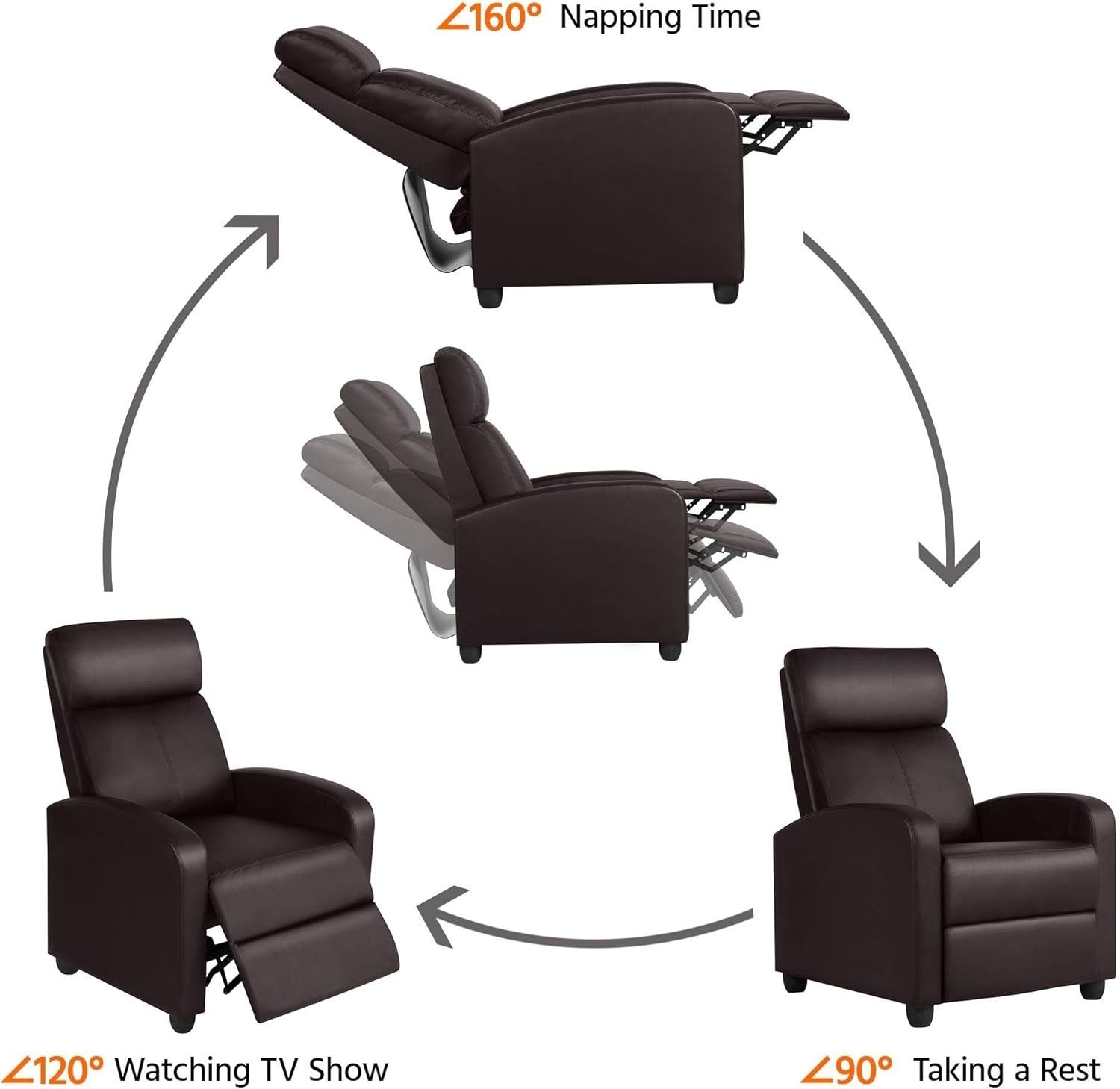 Brown Faux Leather Recliner Chair Adjustable Armchair Home Cinema Seat