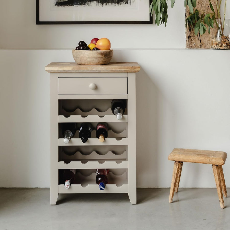 Truffle Wine Rack Side Cabinet with Drawer | Holds 16 Bottles | Solid Wood