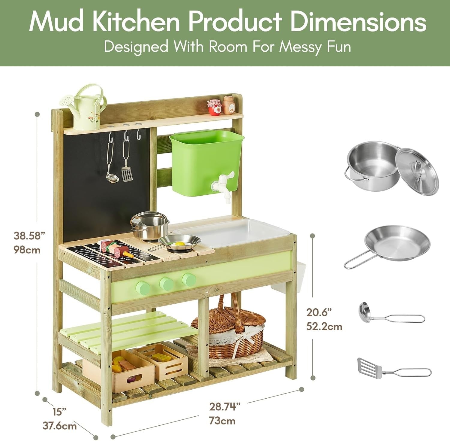 Outdoor Mud Kitchen for Kids Wooden Playset w/ Water Tank BBQ