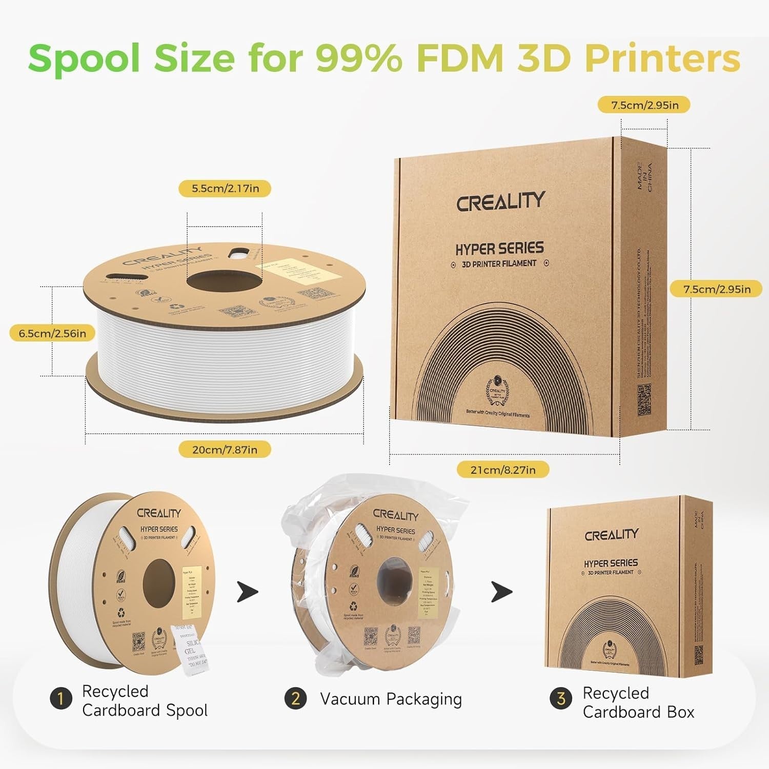 Hyper PLA Filament White 4KG High Speed 600mm/s 1.75mm ±0.03mm