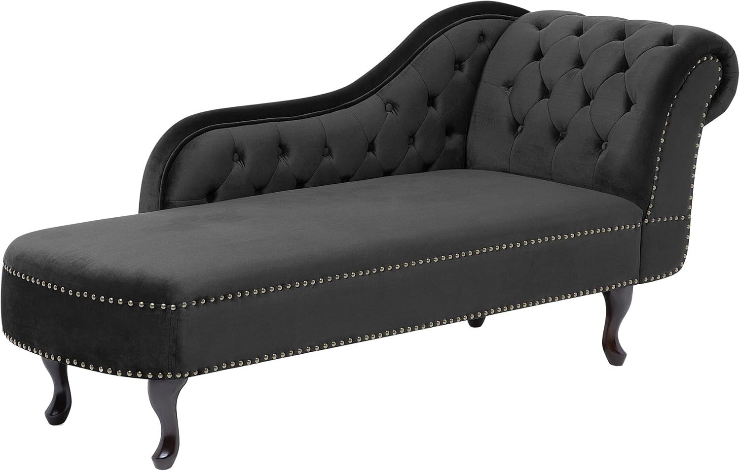 Luxury Velvet Chaise Lounge Black Right-Hand Tufted Sofa Bed 169cm Chesterfield