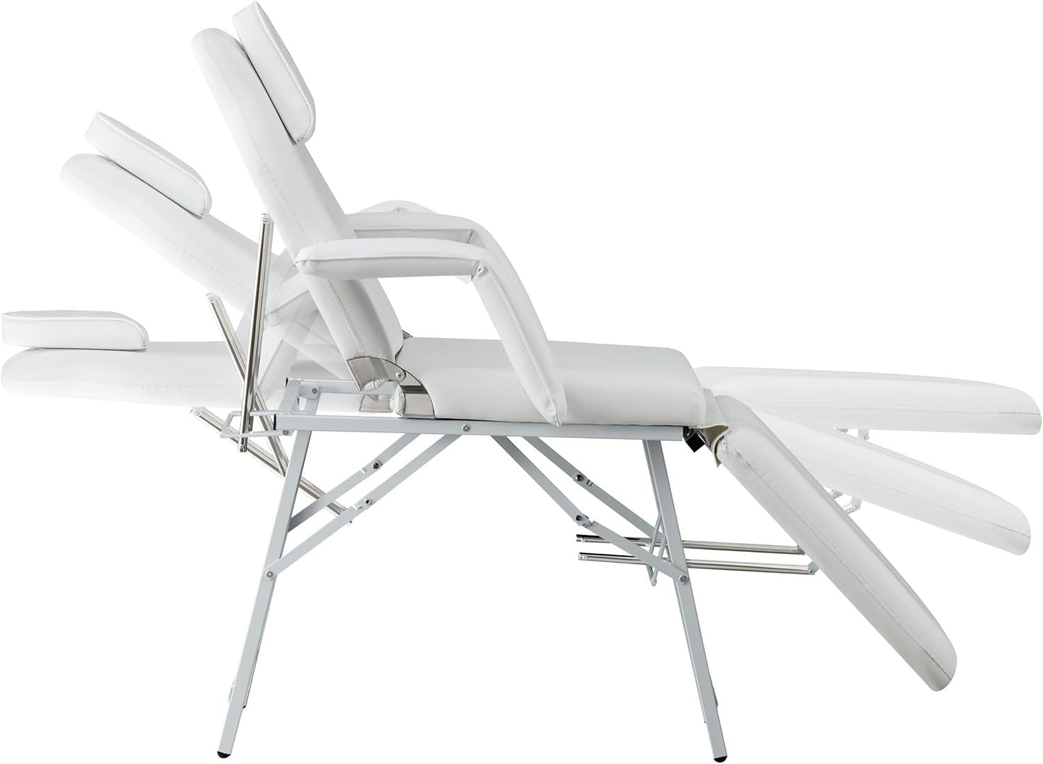 Foldable 3-Section Beauty Massage Bed Portable Adjustable Tattoo Chair White