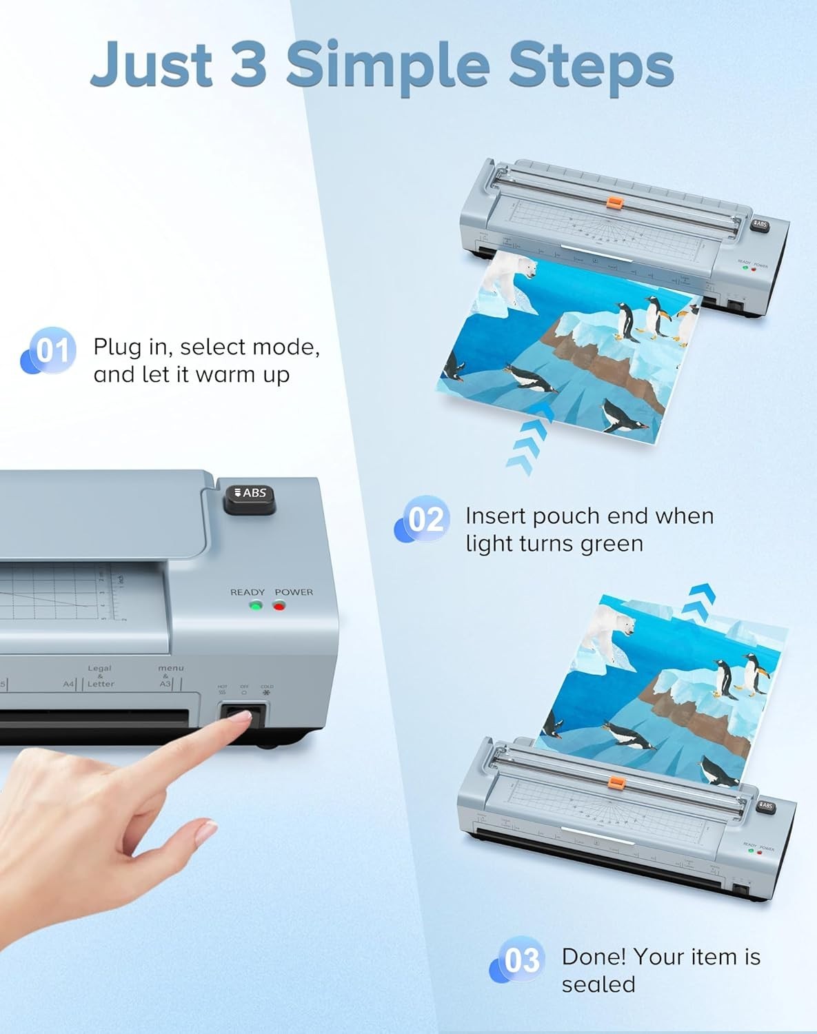 A3 13-Inch Laminator Hot Cold No Jam 10-in-1 Built-In Trimmer + Sheets