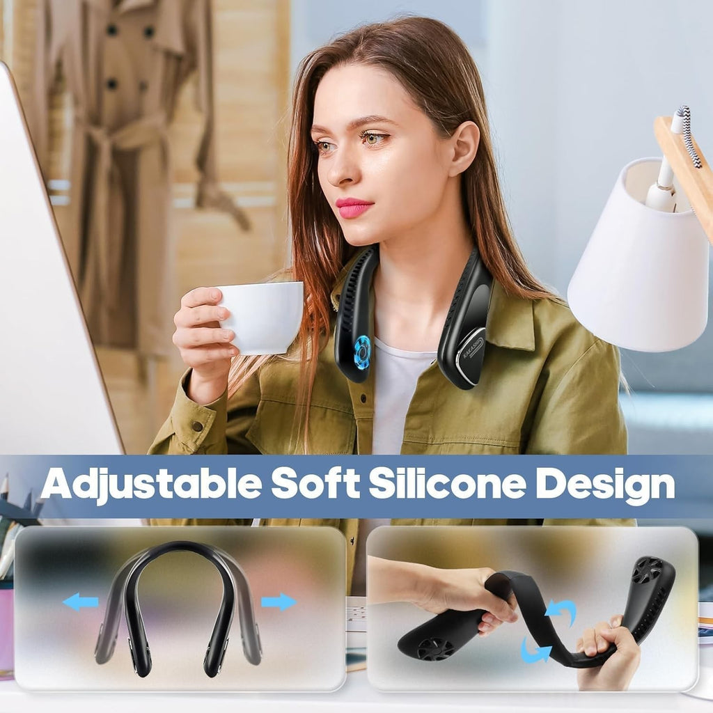 6000mAh Portable Neck Fan – Bladeless 3-Speed Quiet Wearable Cooling Fan Black