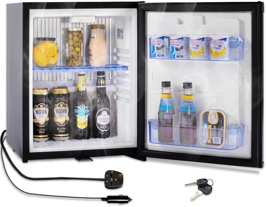 12V Mini Fridge 30L Campervan Portable Silent Black Lockable Reversible