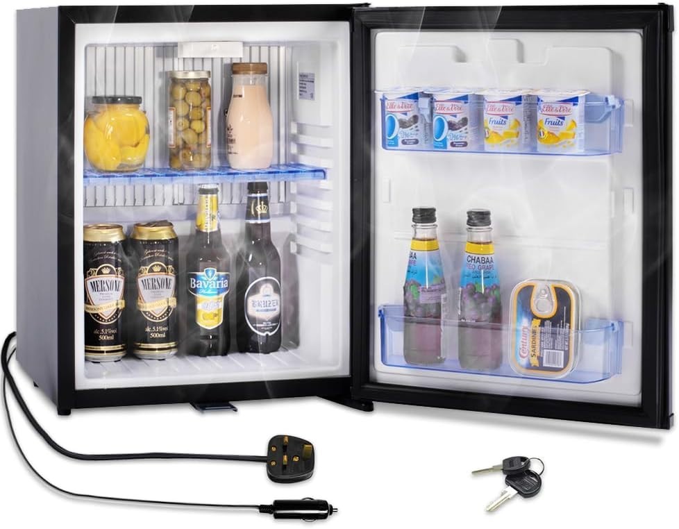 12V Mini Fridge 30L Campervan Portable Silent Black Lockable Reversible
