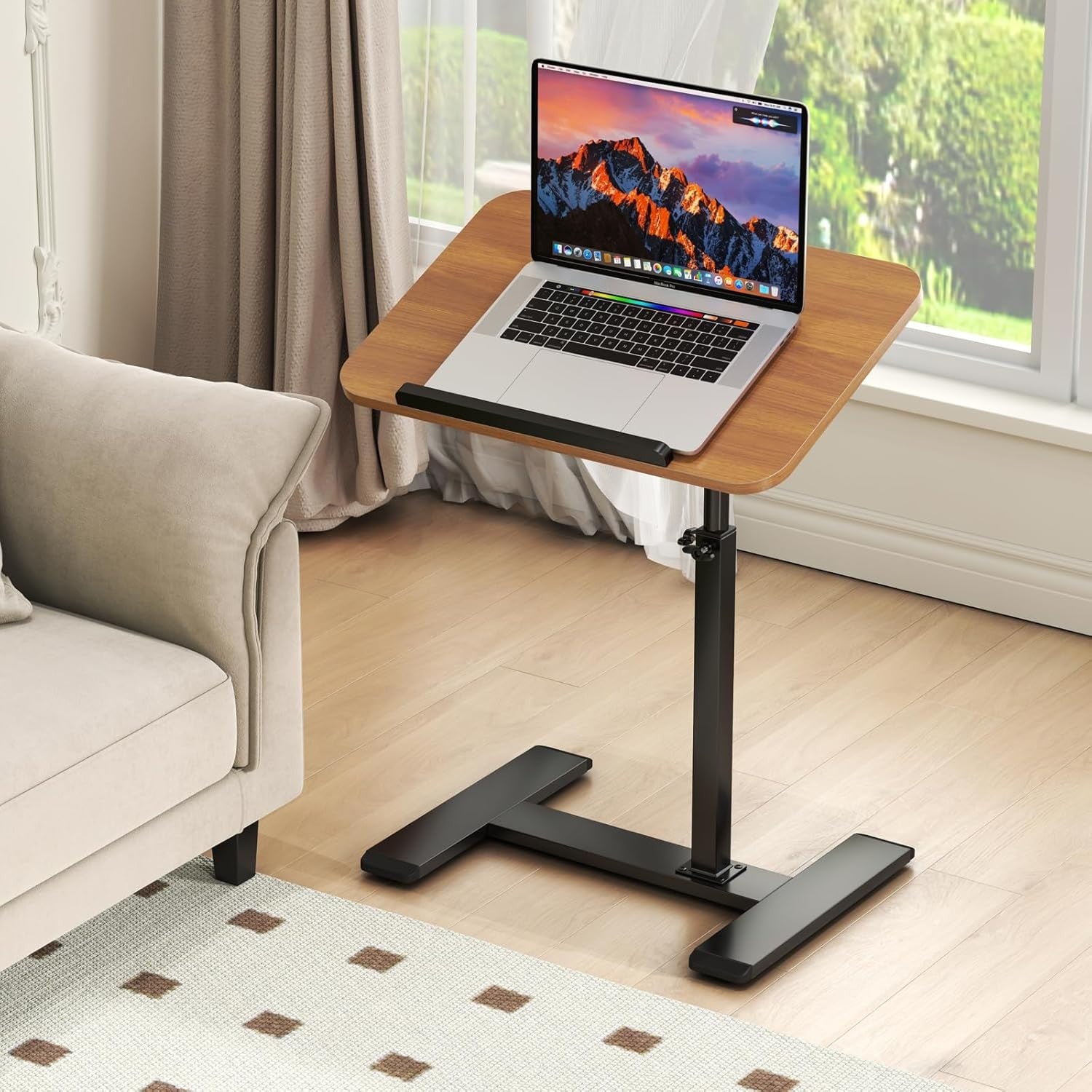 Adjustable C Shaped Side Table Laptop Desk Swivel Overbed Sofa Wheels