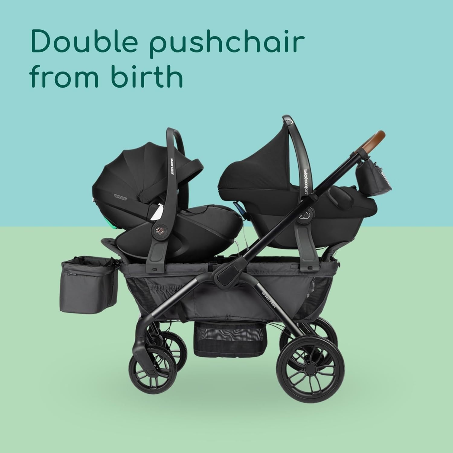 Twin Wagon Pushchair from Birth to 22kg, All-Terrain Wheels, Compact Fold