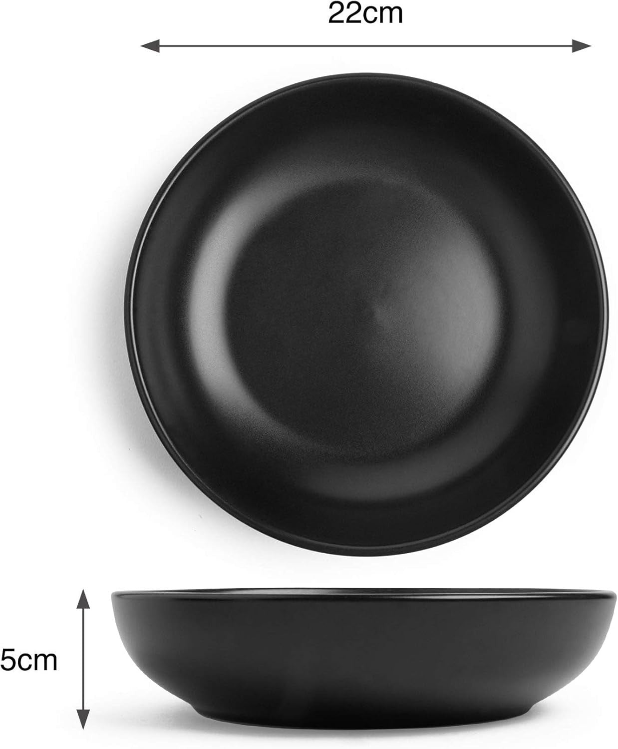 4pc Large Stoneware Bowl Set 22cm Matte Black Pasta Noodle Cereal Bowls