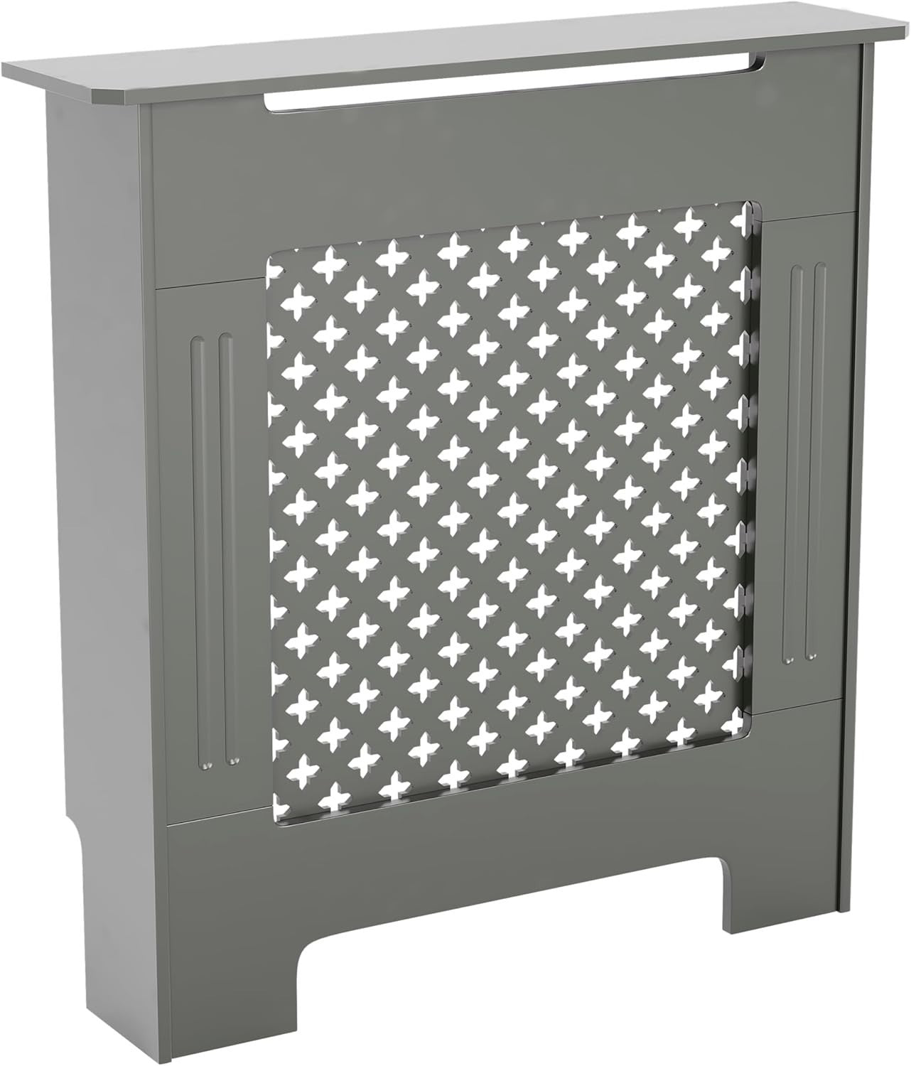 Small Olive Grey Radiator Cover 82x78x19cm Cross Pattern MDF Heating Cabinet