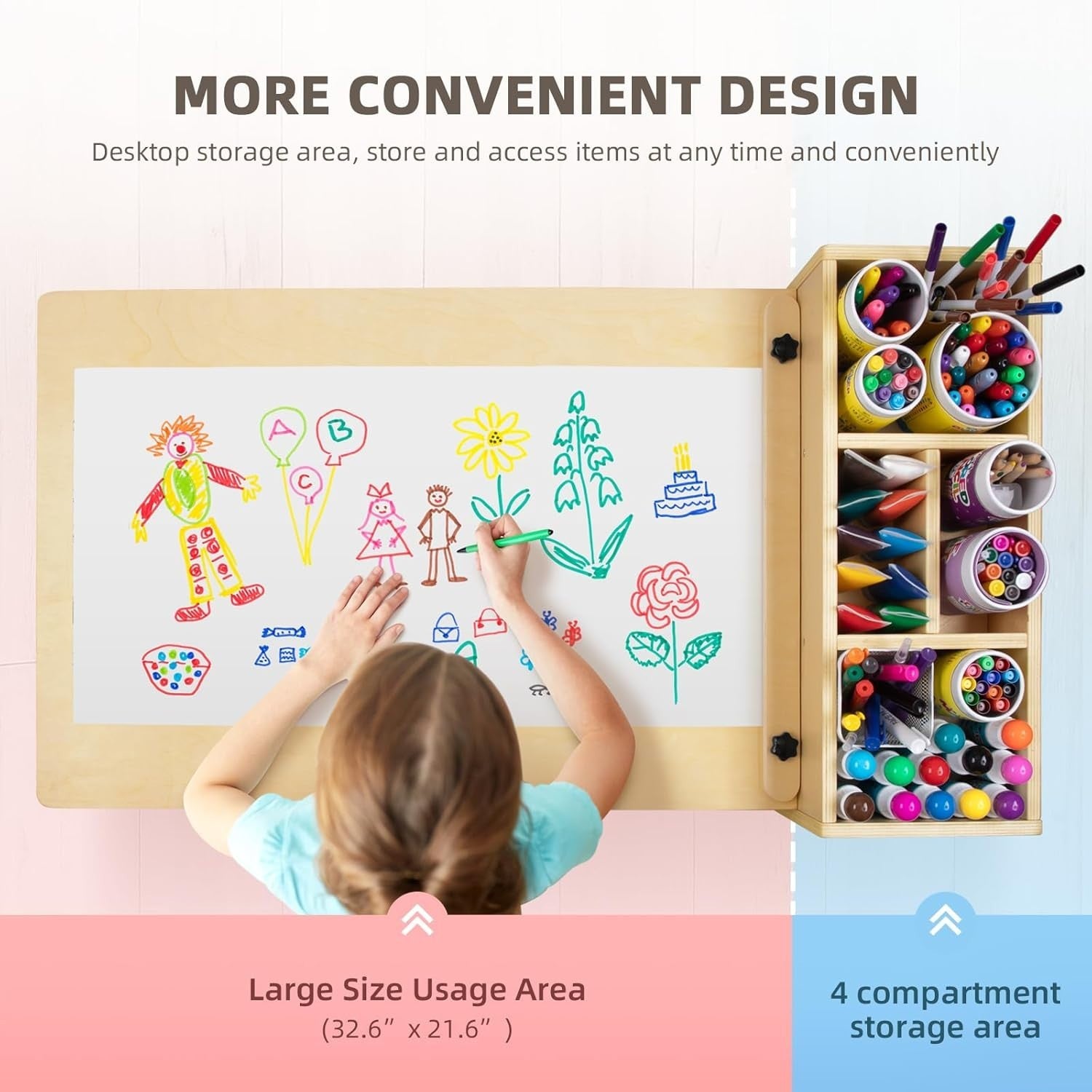 Kids Art Table & 2 Chairs with Storage Shelves Wooden Activity Play Desk