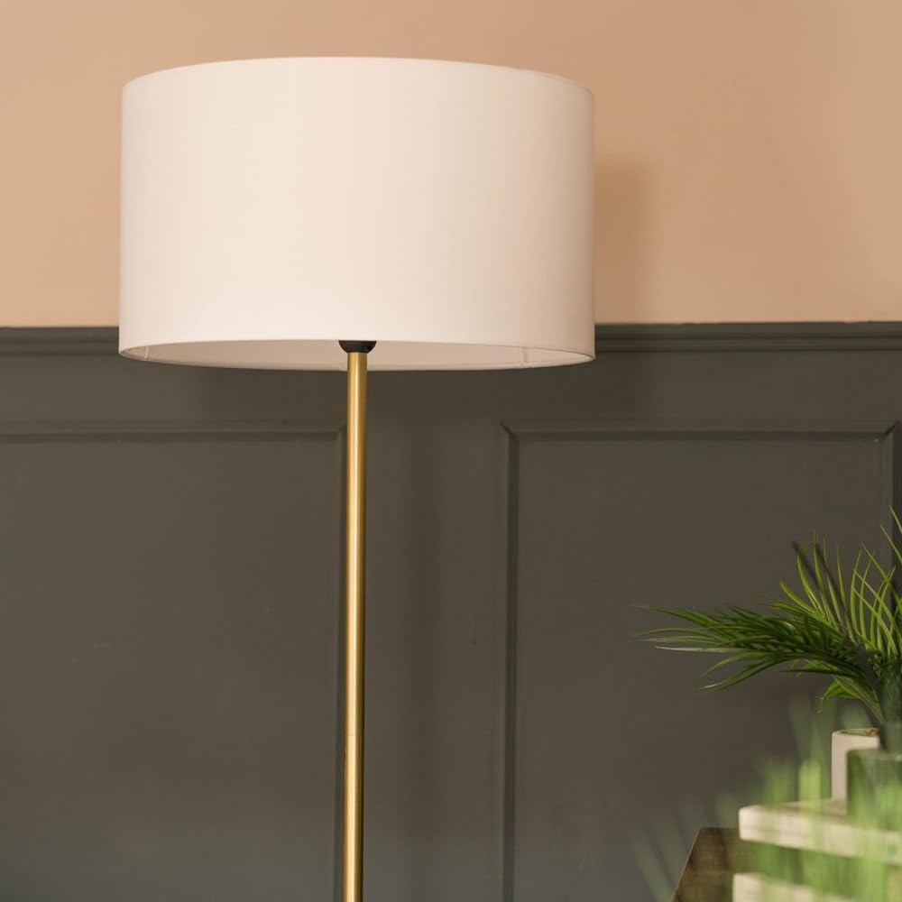 Modern Gold Floor Lamp with White Shade & Shelf | E27 Bulb Included 152cm