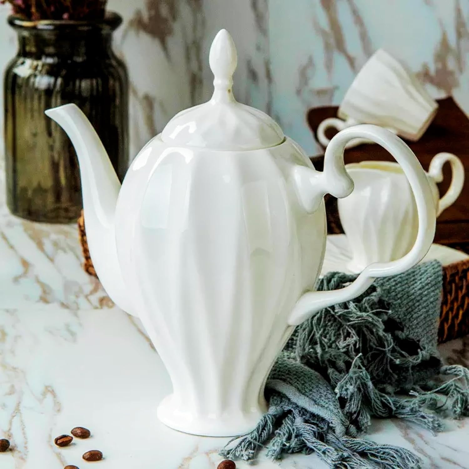15pc Fine Bone China Tea Set Peacock Design Teapot Cups Saucers