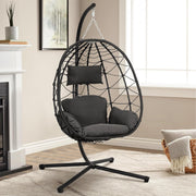 Hanging Egg Chair with Stand Cushioned Rattan Swing Seat Indoor Outdoor