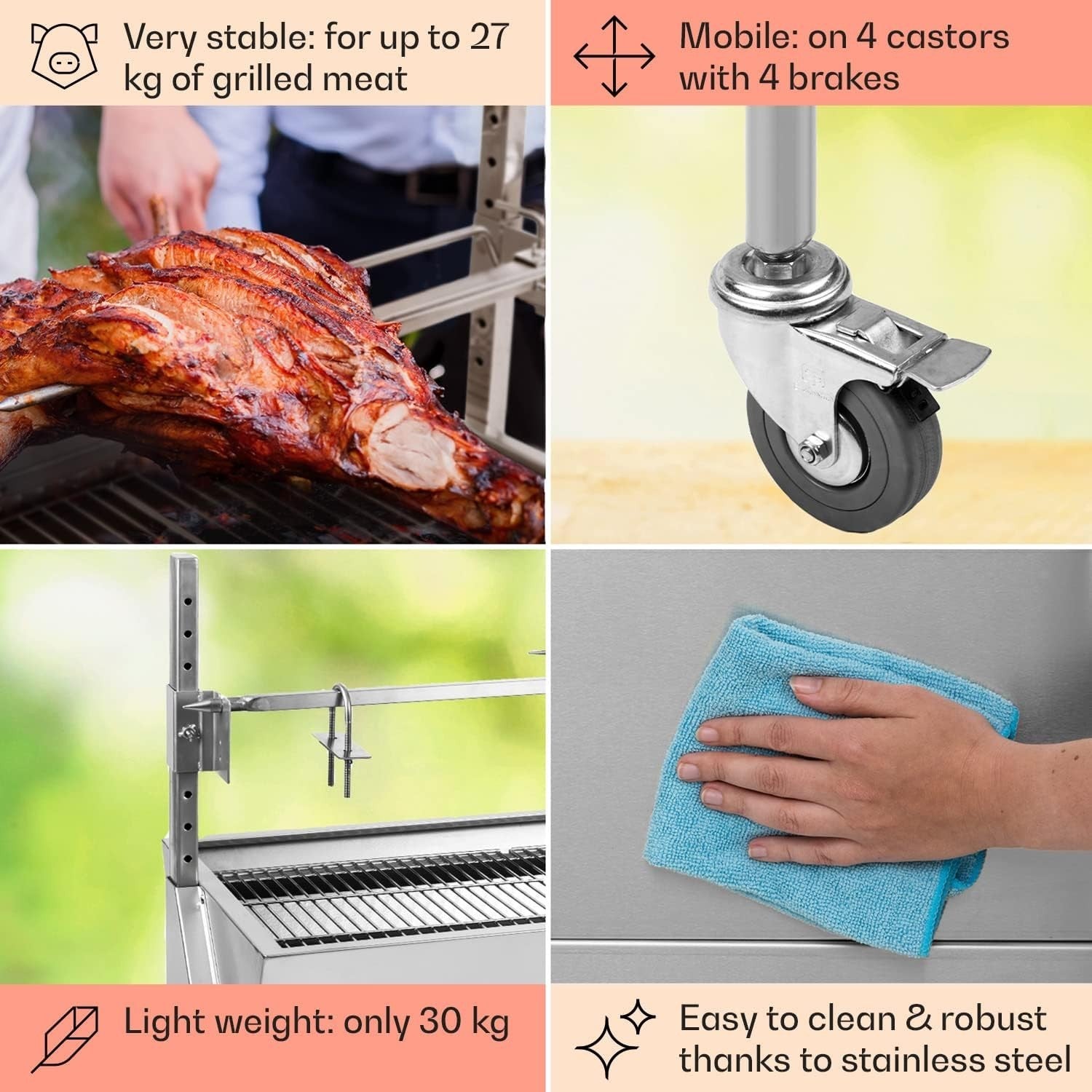 2-in-1 Charcoal Rotisserie BBQ Grill | Large Stainless Steel Outdoor Spit Roast