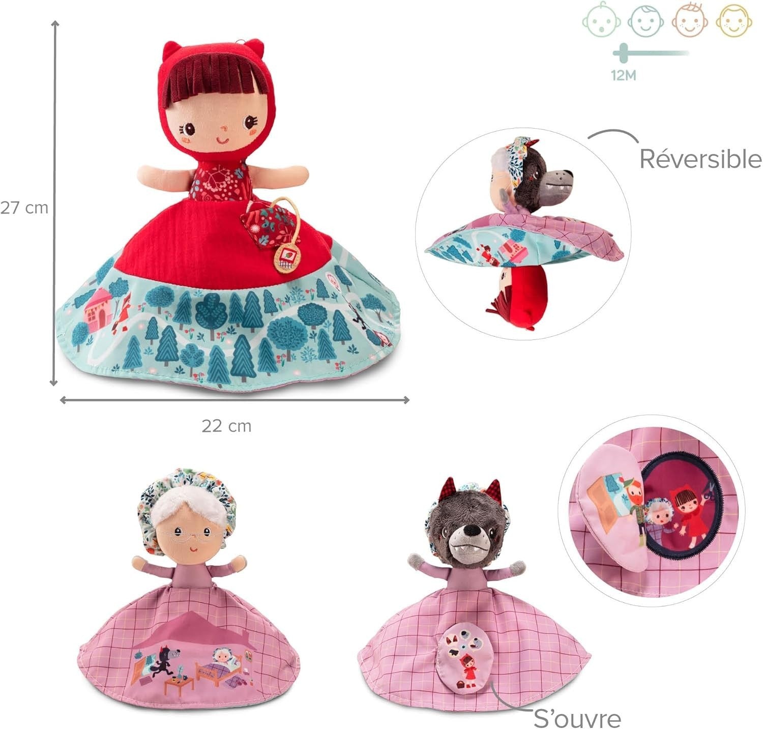Reversible Story Puppet 3 in 1 Fairy Tale Soft Toy Toddler Imagination Play