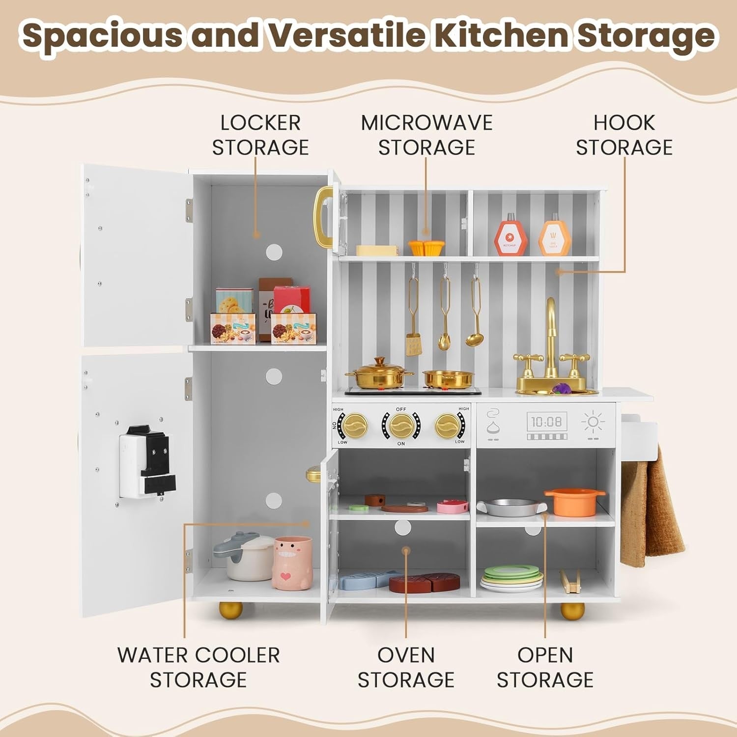 Luxury Kids Wooden Play Kitchen Lights Sounds Water Dispenser Toy