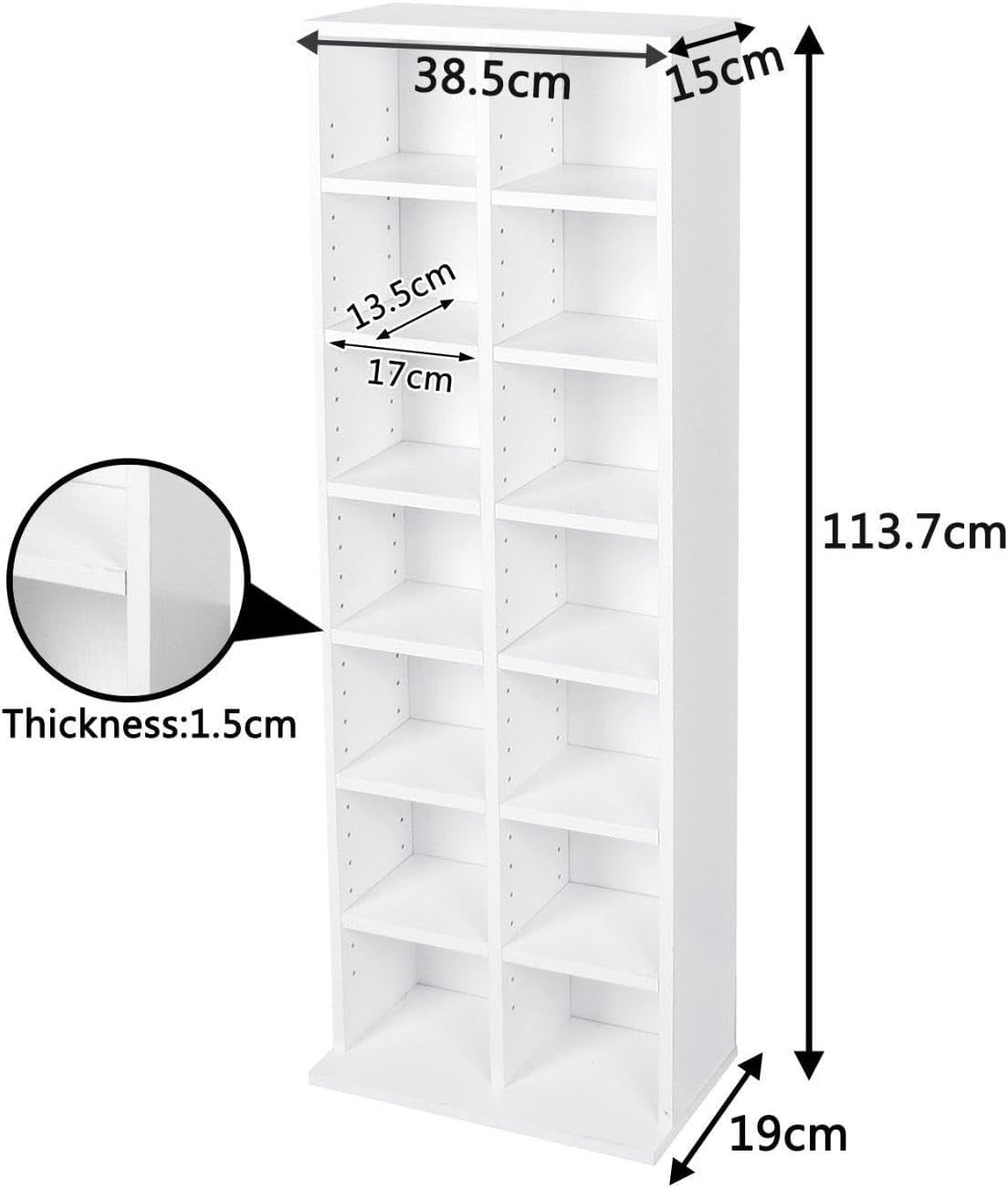 CD DVD Storage Tower Rack Adjustable Shelves Media Display Unit White