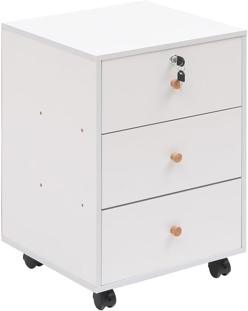 White Mobile Filing Cabinet 3 Drawer A4 Under Desk Office Storage