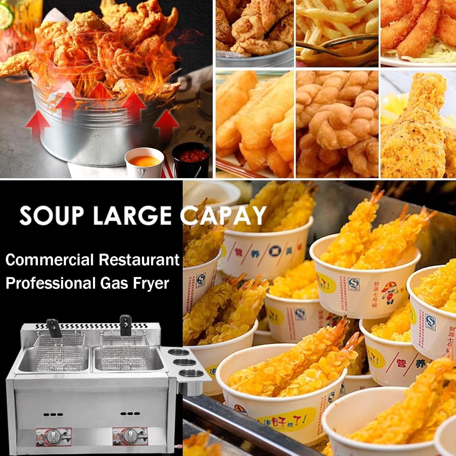 Tabletop Gas Deep Fryer 8L Stainless Steel Commercial Single Basket