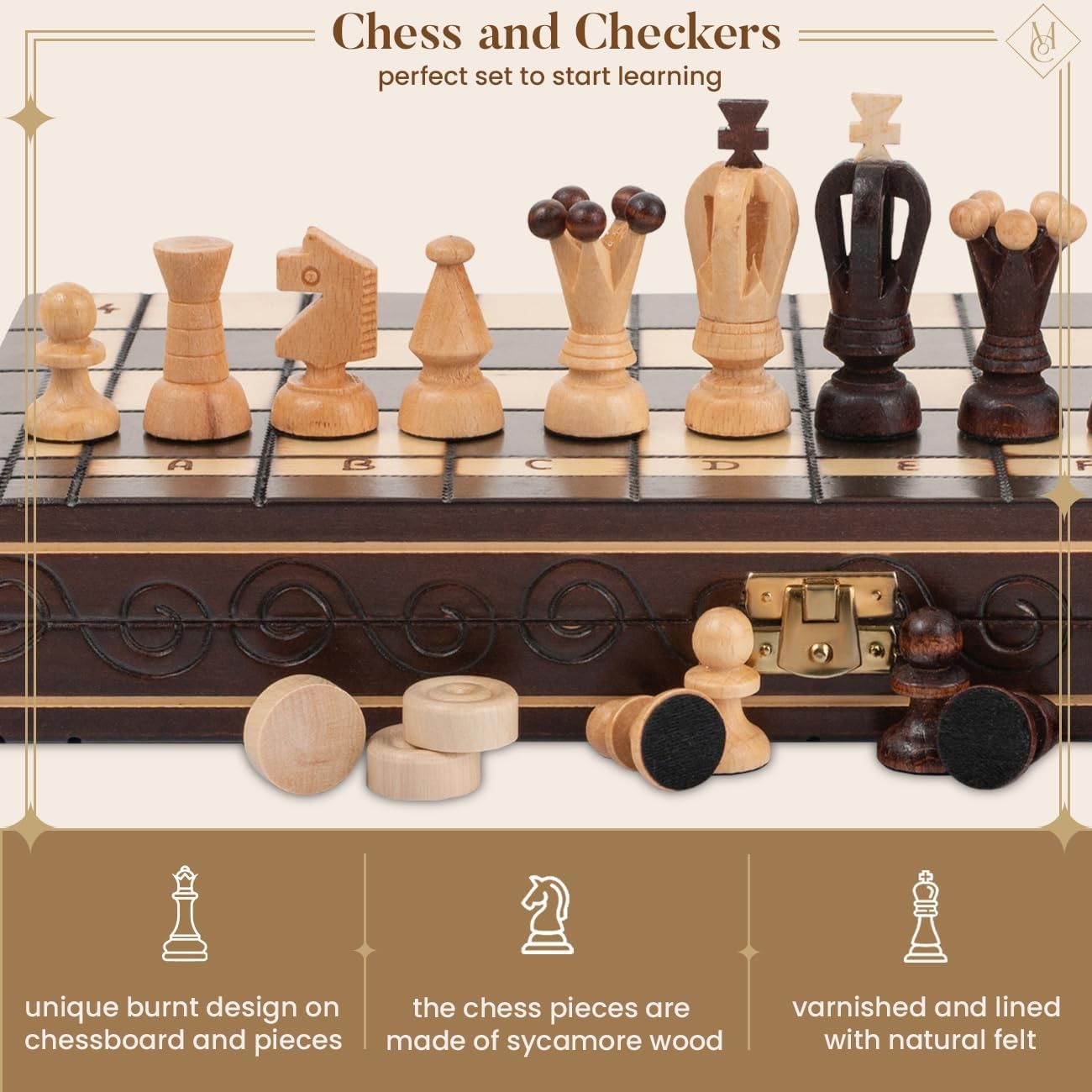 Luxury 2-in-1 Wooden Chess & Checkers Set | 35cm Folding Board | Handmade Gift