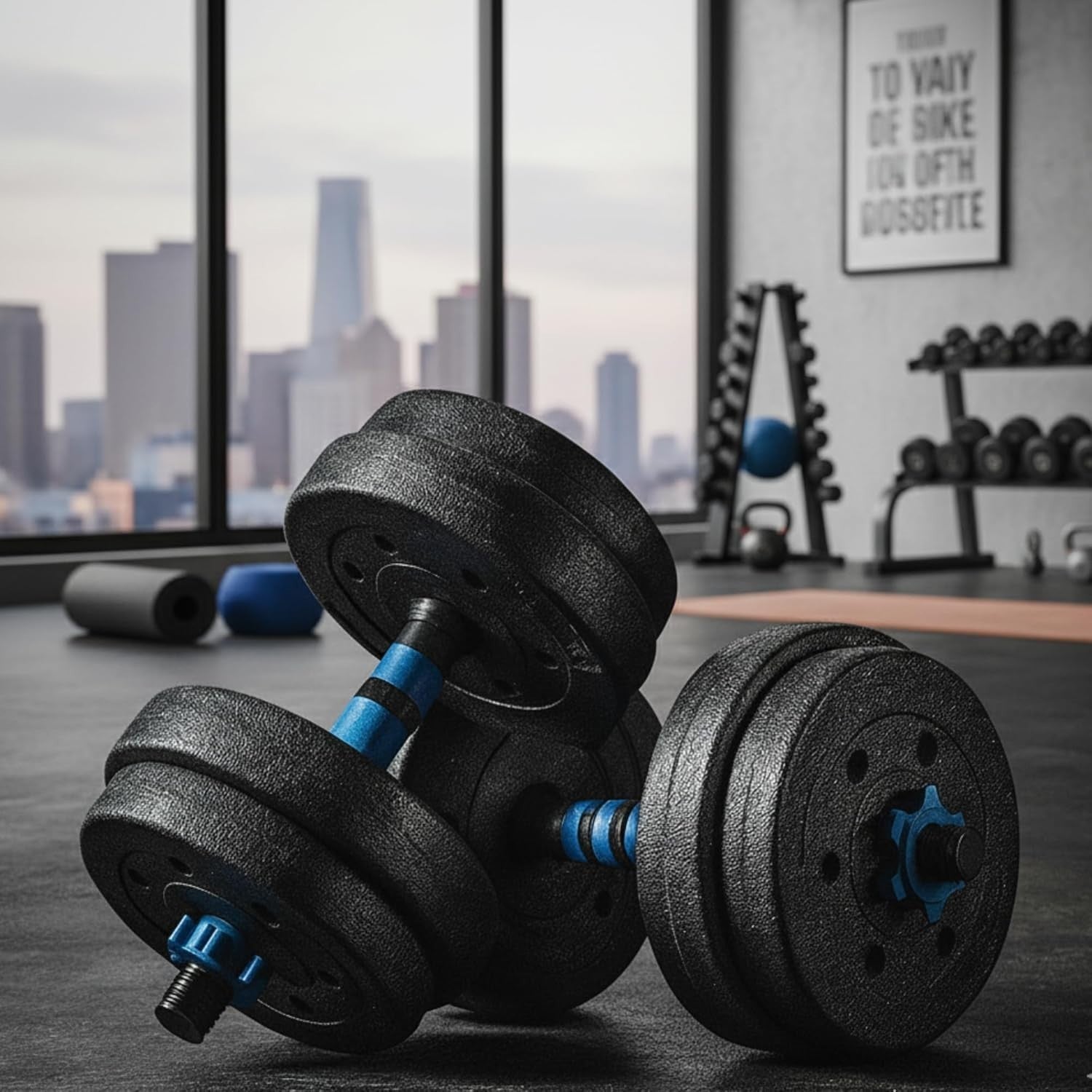 Adjustable Dumbbell Barbell Set 10–50kg Home Gym Weights Spin Lock Bars