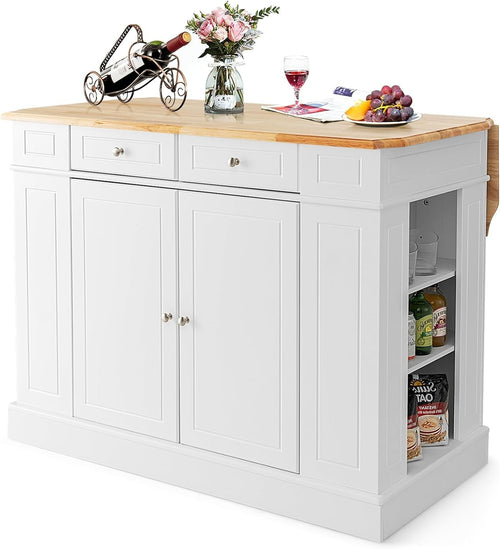 Extendable Kitchen Island Cart with Storage Drawers, Adjustable Shelves.