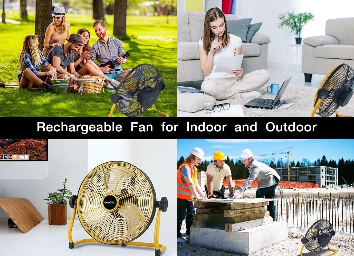 12" Rechargeable Floor Fan – 3-Speed Portable Metal Cooling Fan for Camp & House