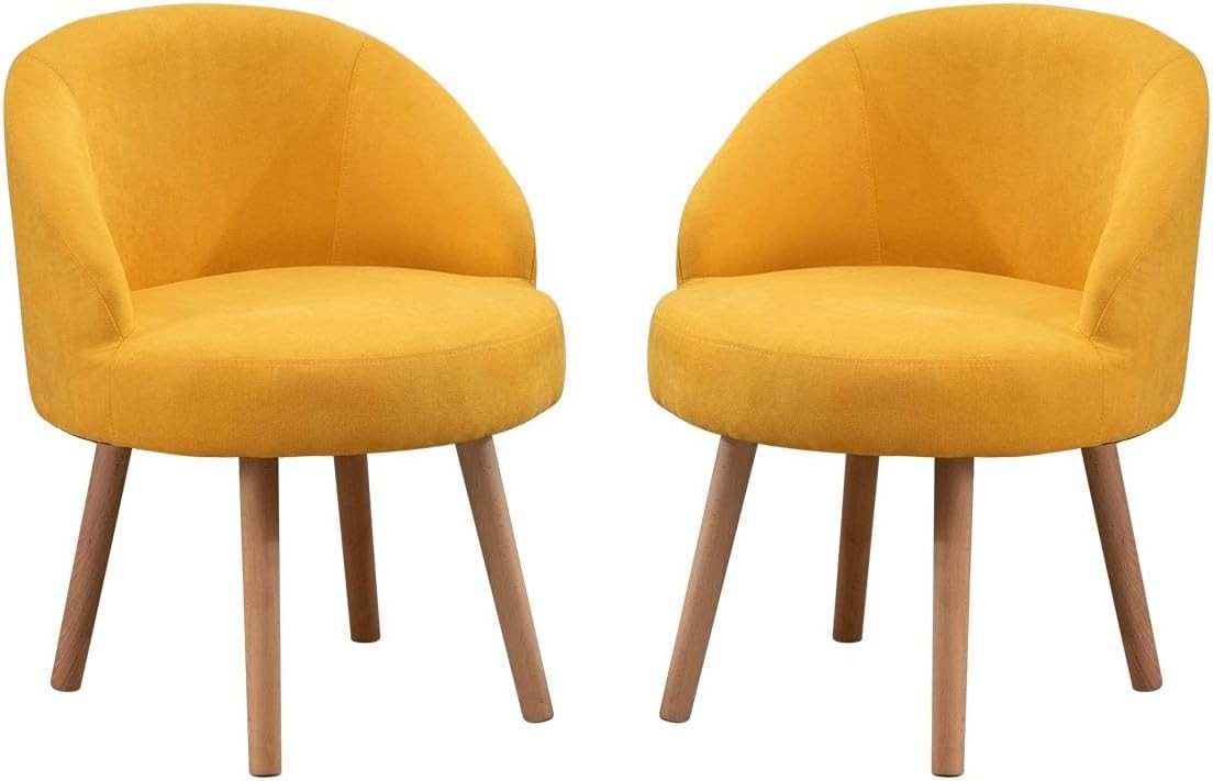 Set of 2 Yellow Linen Tub Chairs Lounge Side Armchairs