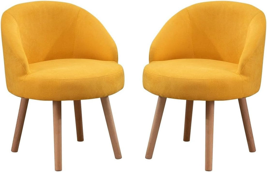 Set of 2 Yellow Linen Tub Chairs Lounge Side Armchairs