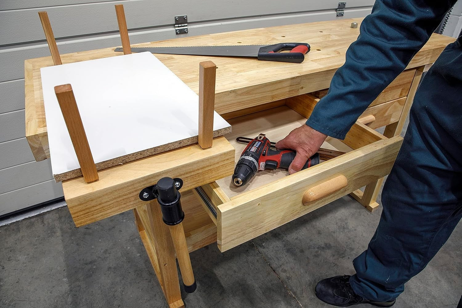 Woodworking Bench Rubberwood 4 Drawers Front Vice 1520x620x820mm