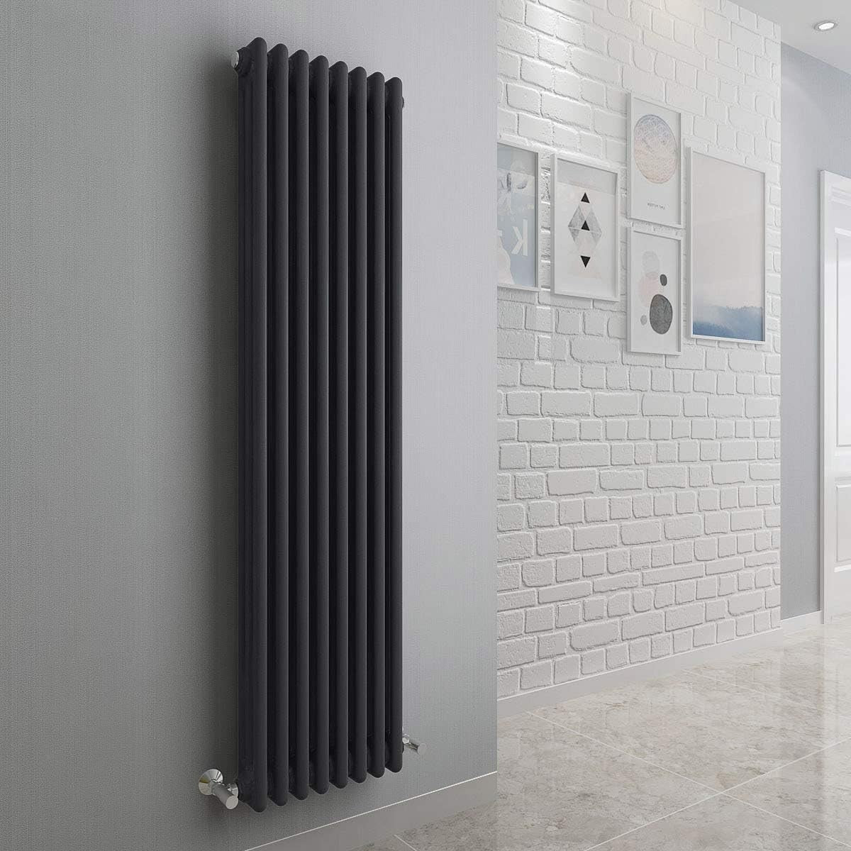Anthracite Triple Column Vertical Radiator 1500x380mm Cast Iron Style