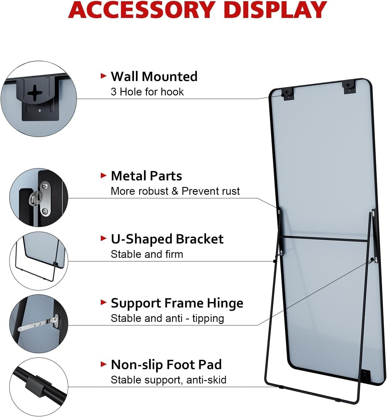 Full Length Floor Mirror 160x60cm with Aluminum Frame – Wall Mount & Leaning
