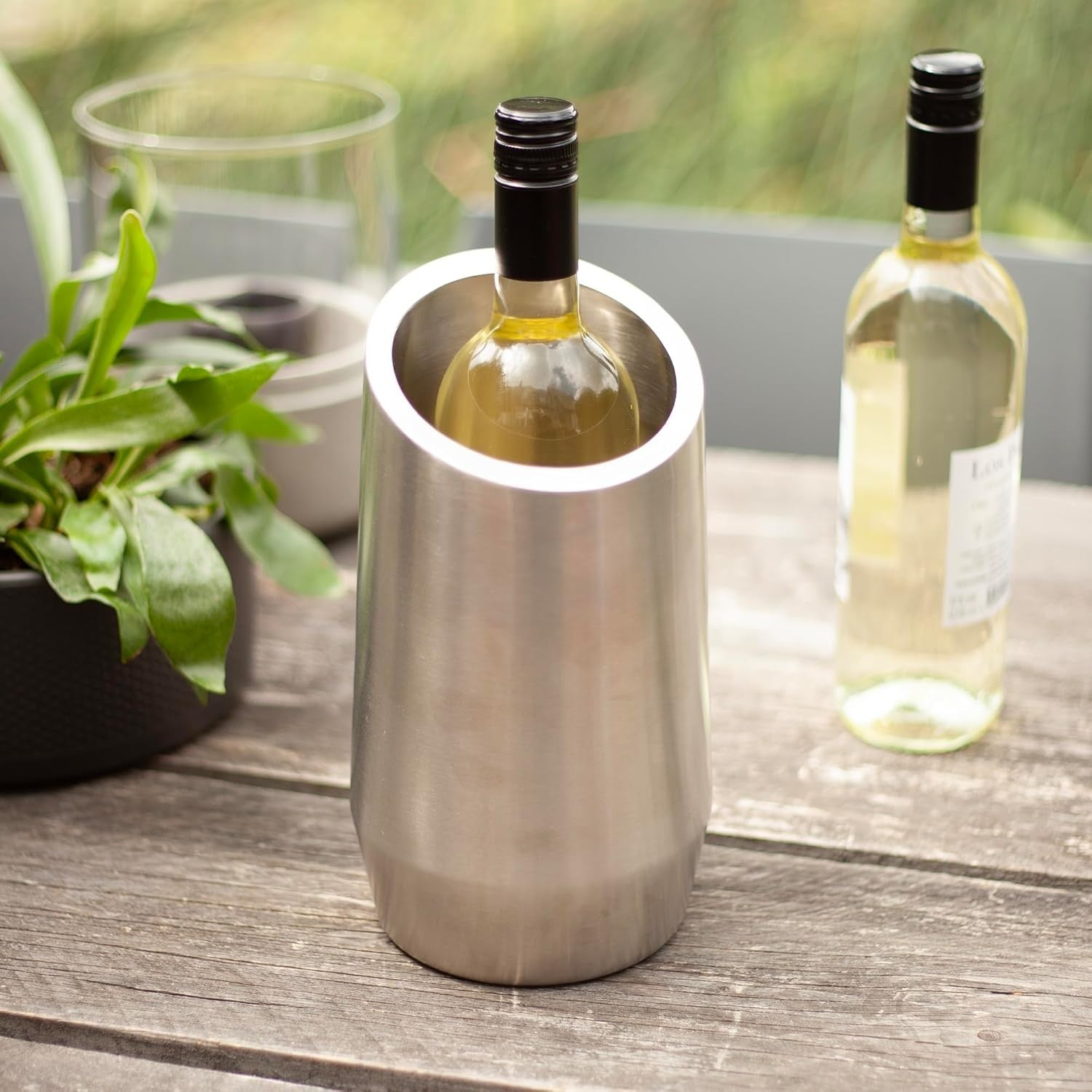 Double Walled Wine Cooler Stainless Steel Bottle Chiller Tabletop Silver