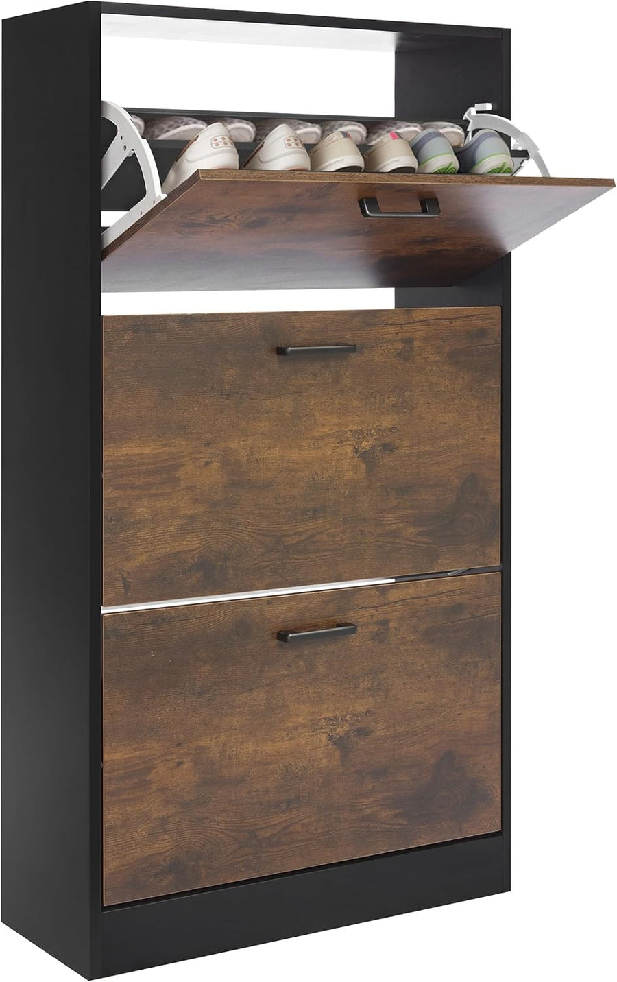 Black & Rustic 3 Drawer Shoe Cabinet with Top Shelf, Modern Hallway Unit