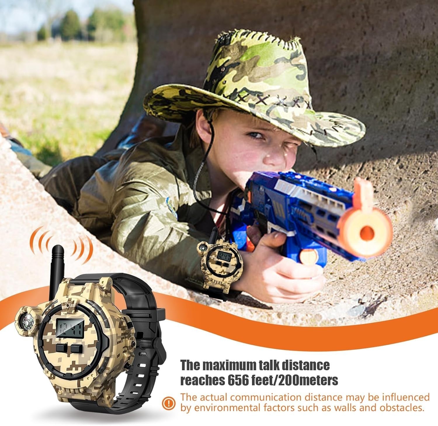 Kids Rechargeable Walkie Talkies 2 Pack Camo Long Range Radio w Flashlight
