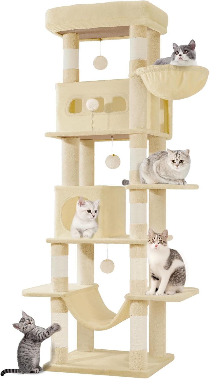 Large Cat Tree 170cm Multi Level Tower with Condo Hammock Scratch Posts