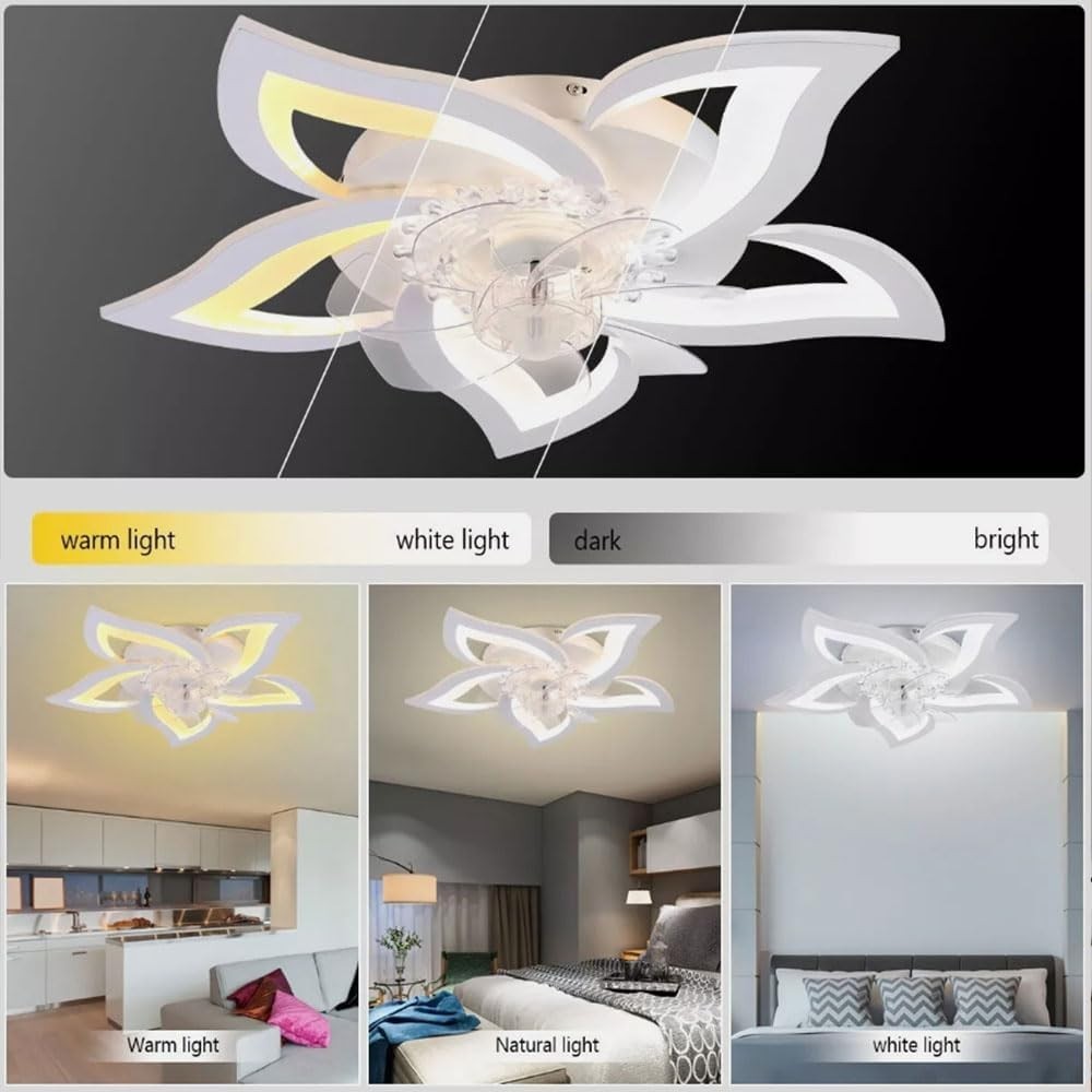 Blendra 64CM Modern Ceiling Fan with Light, White, 6-Speed, Remote, LED