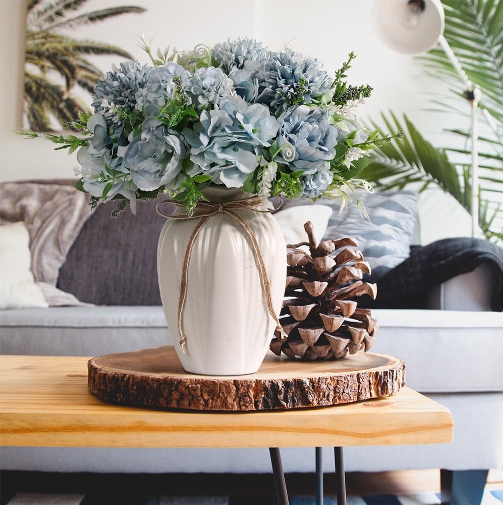 Artificial Peony Flower Arrangement in Vase Blue Luxury Faux Home Decor