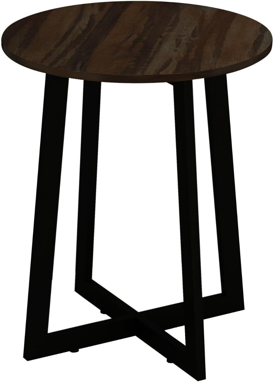 40cm Round Walnut Marble Look Coffee Side End Table Small Modern Steel Legs