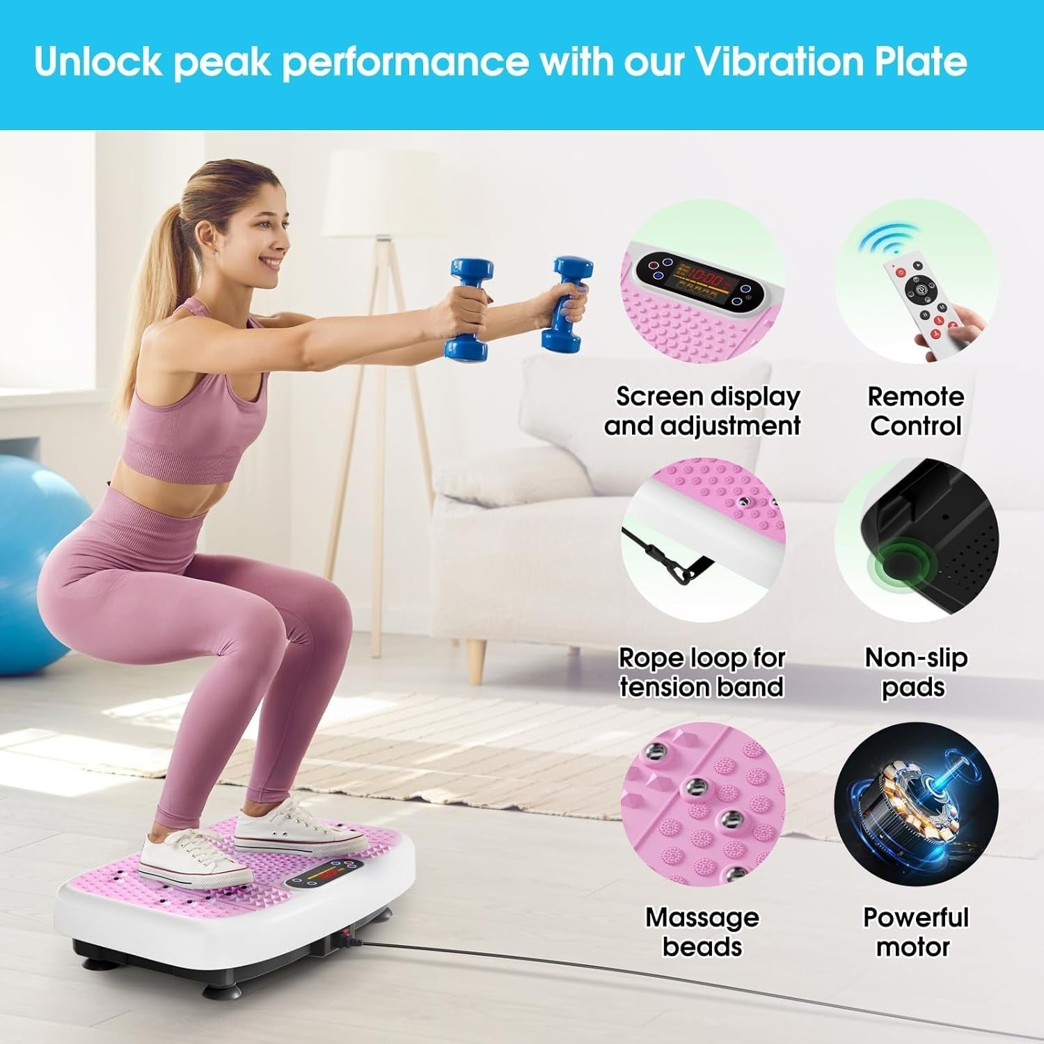 Power Waver Vibration Plate 120 Levels Foot Massage Bands 400lb