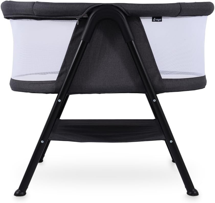 Portable Baby Crib Cot with Mesh Sides Lightweight Foldable Bed Black Graphite