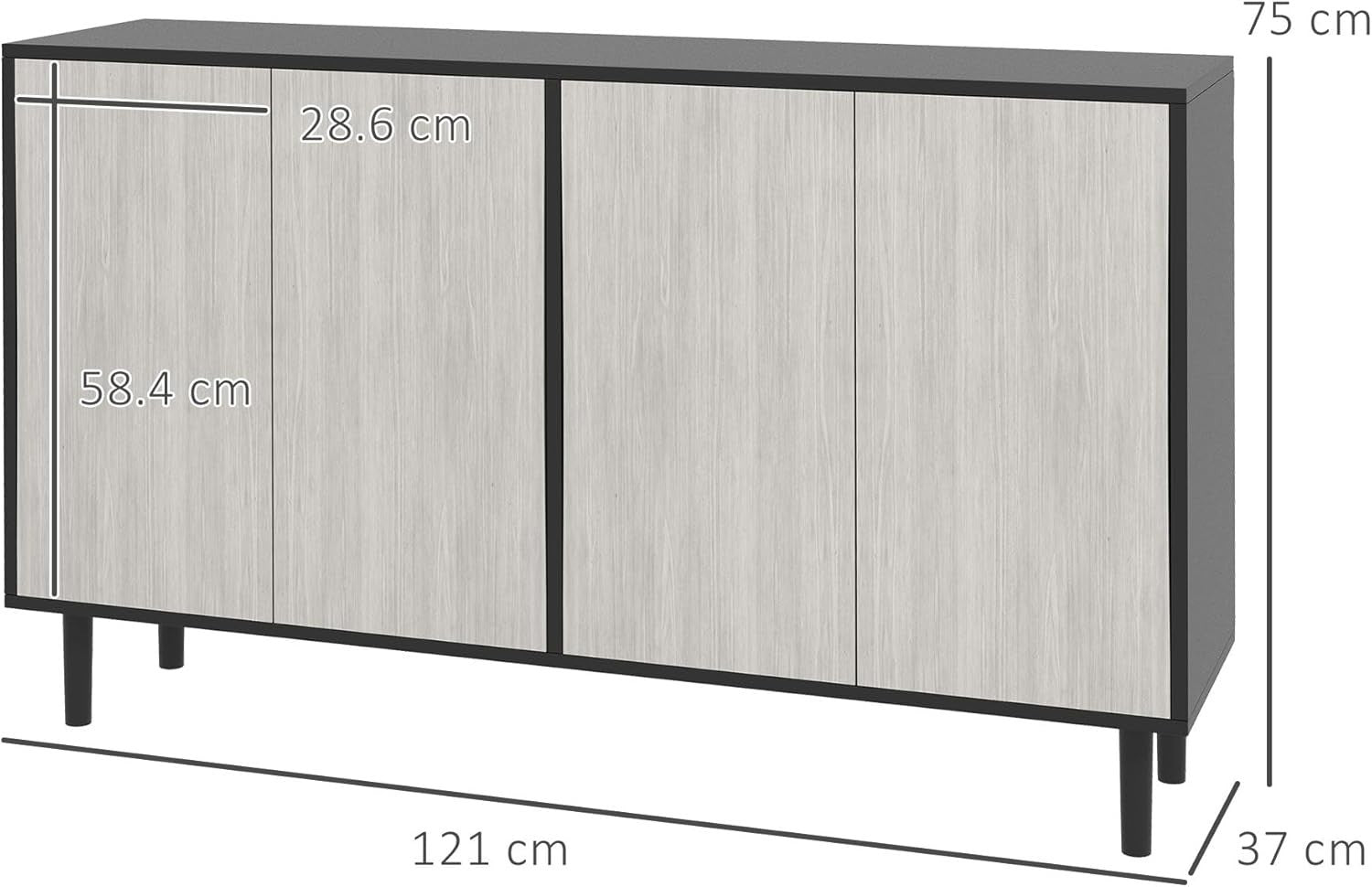 Modern Sideboard Cabinet with Adjustable Shelves, 4 Doors, Solid Wood Legs