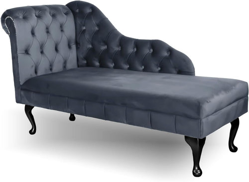 Grey Velvet Tufted Chaise Lounge Sofa – Handmade, Durable & Stylish Seat