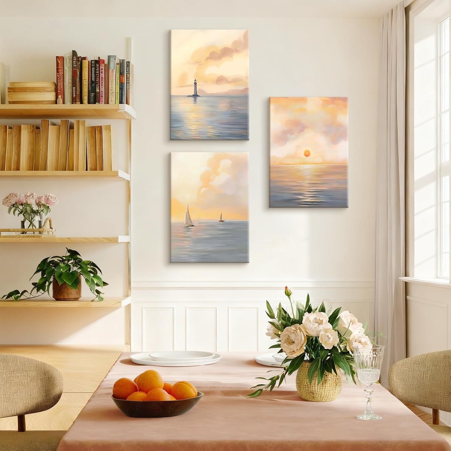 Set of 3 Ocean Sunrise Canvas Wall Art 40x60cm