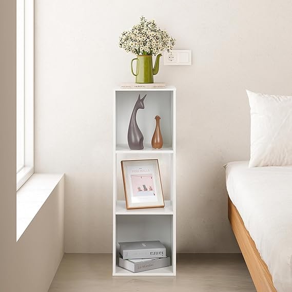 Modern 3-Tier White Cube Bookcase Storage Shelf Unit for Living Room Bedroom