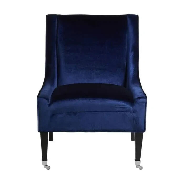 Blue Velvet Accent Chair with Tufted Back & Rubberwood Legs Armchair