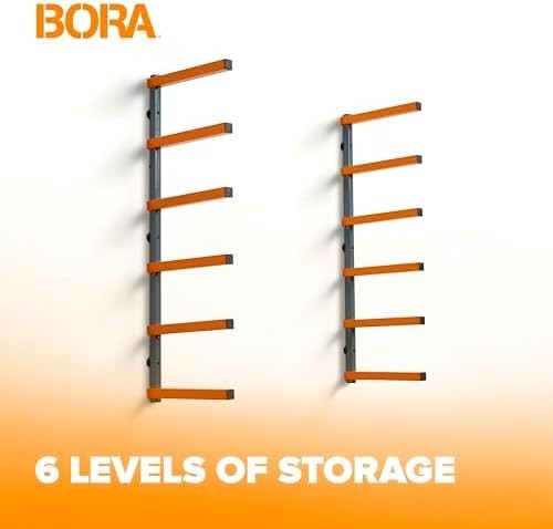 6-Level Wall-Mount Lumber Rack 106x10x7.6cm Heavy-Duty Steel Orange