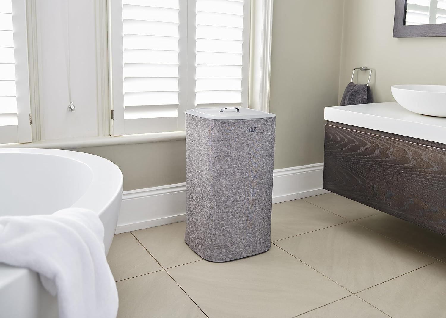 2-Piece Laundry Set with 60L Hamper & 35L Collapsible Basket Grey Fabric Organis